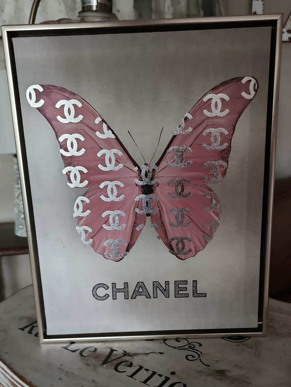 Chanel Pink Butterfly Wall Art NWOT